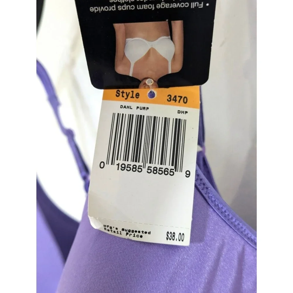 NEW Bali One Smooth U Purple Full Coverage Bra - Size 36DD - Style 3470